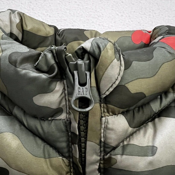 Gap Kids Desert Camo Heart Puffer Vest Quilted Green Camouflage Print Girl S 6-7 - Picture 3 of 8